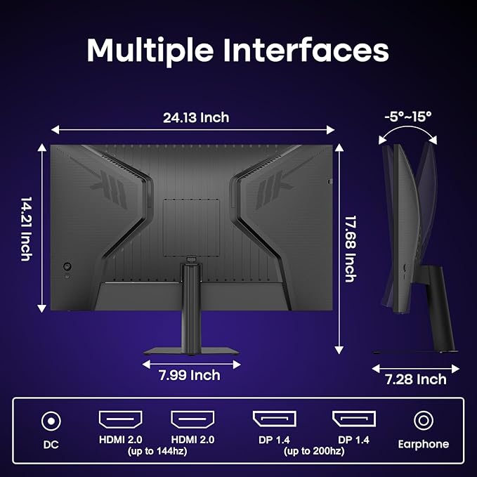 Amzfast 27 Inch 200Hz Gaming Monitor, WQHD 2k 2560 x 1440p Monitor, Built-in Speakers, 1ms G-SYNC Compatible, HDR400,132% sRGB, VESA 100x100 Fast IPS Monitor with HDMI 2.0 x 2 & DP 1.4 x 2, AMZG27F5Q
