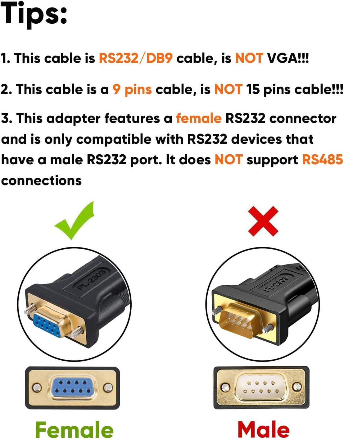 CableCreation USB to RS232 Serial Adapter with PL2303 Chip, 3.3 FT USB to DB9 Pin Female Converter Cable for Cashier Register, Modem, Scanner, Digital Cameras, CNC etc, Black