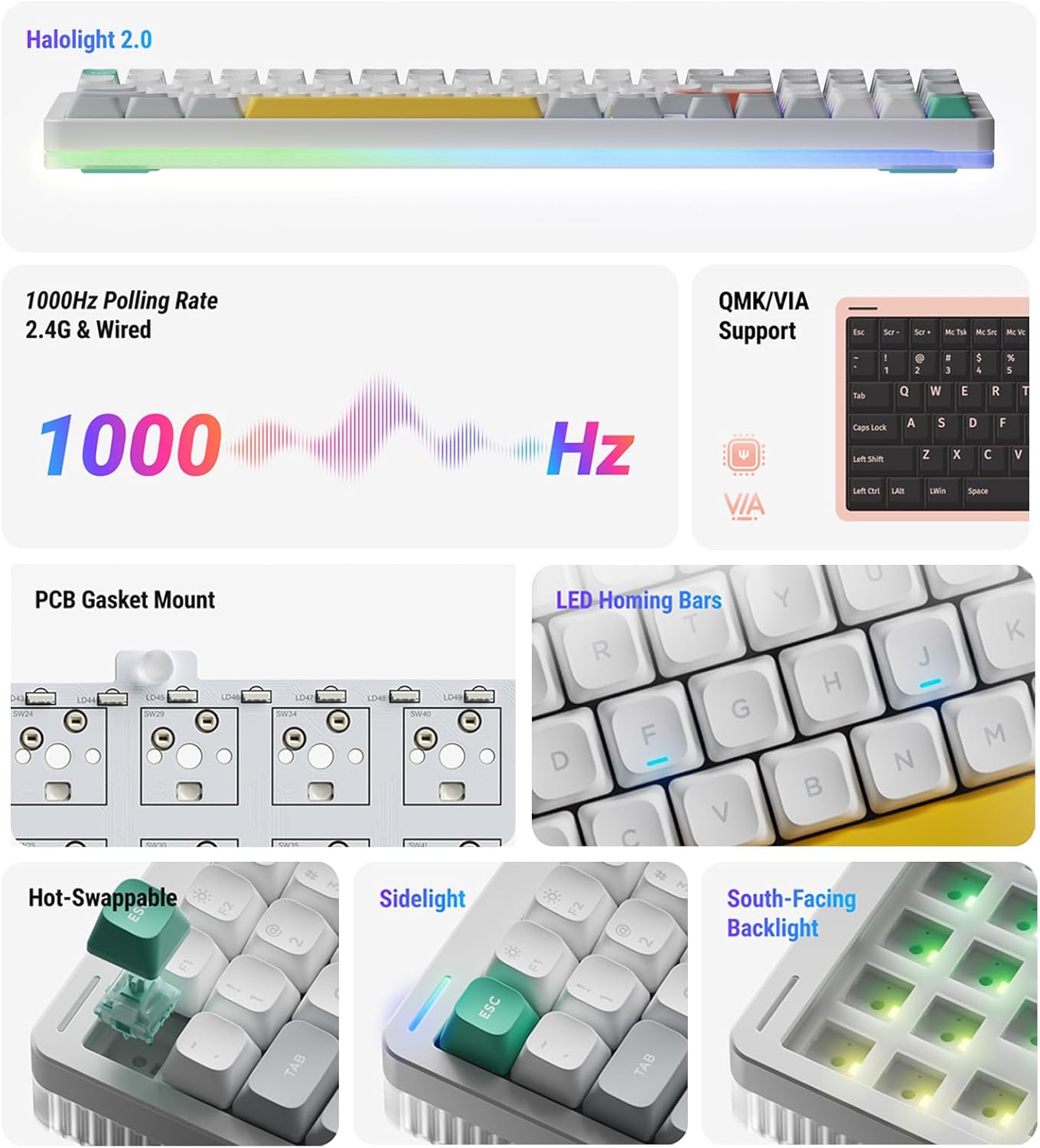 nuphy Halo96 V2 Wireless Mechanical Gaming Keyboard, Gasket Structure, 96% Hot Swappable, 99 Keys RGB Backlit, Bluetooth/USB-C/2.4GHz, Raspberry Switches (46gf), Green