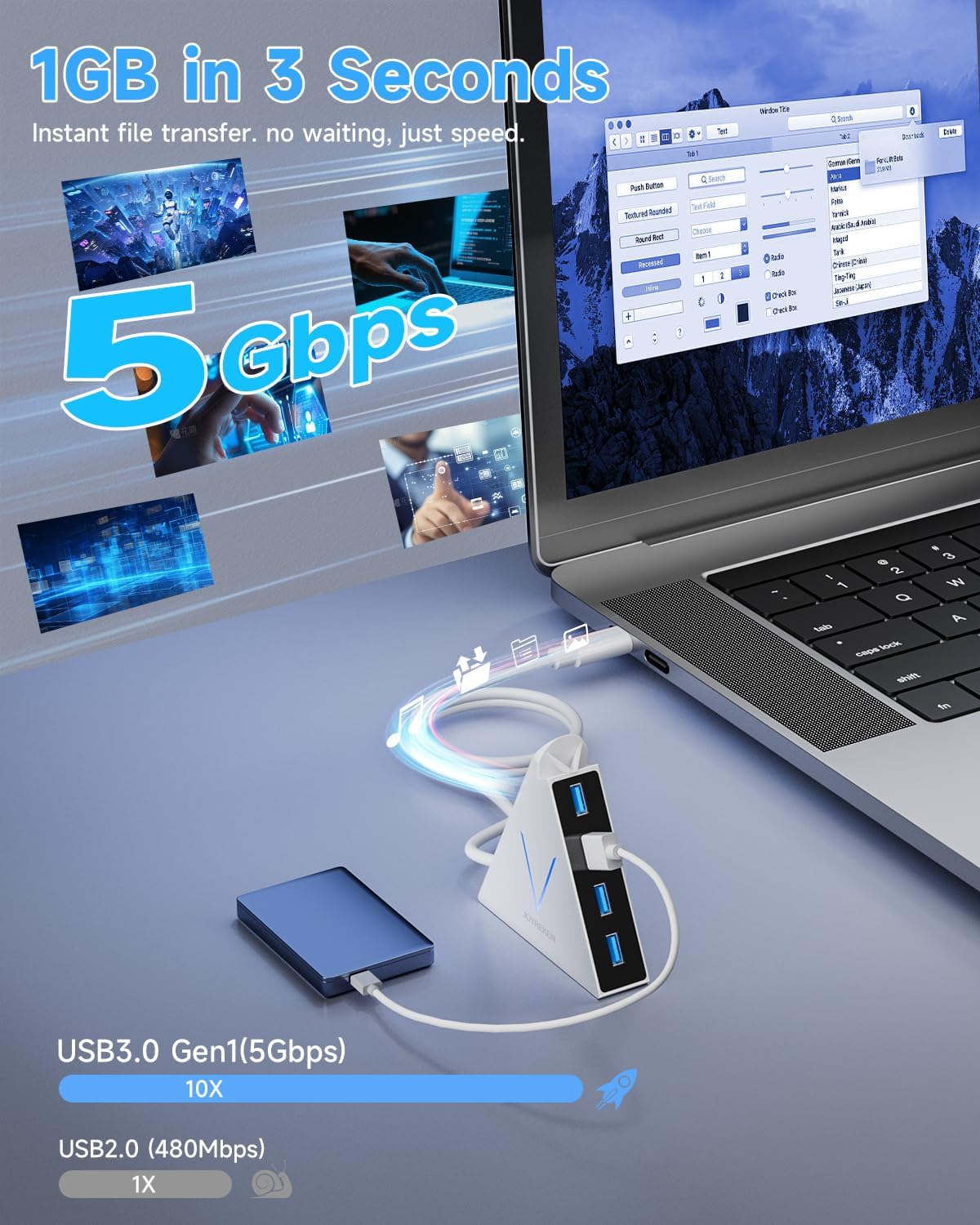 USB C Hub JoyReken,USB C to USB Hub with 4 USB 3.0 Ports,Type C Splitter for MacBook Pro/Air,iMac,Mac mini,Laptop,Surface Pro,XPS,Mouse,Keyboard,Flash Drive,Mobile HDD(2ft,White)