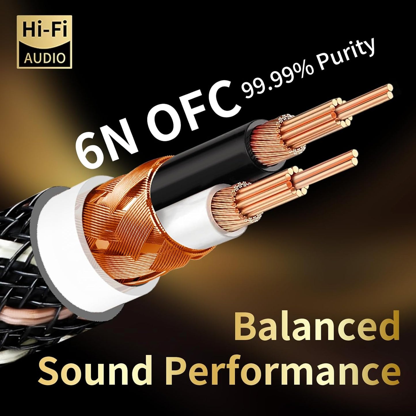 Audiophile HiFi Audio Cable–3.5mm to 3.5mm,6N OFC Core,24K Gold-Plated Plugs,with Nylon Braid,AUX Cable,Compatible with Phone,MP4,Speakers,Amplifiers,TV(1.64ft/0.5m)