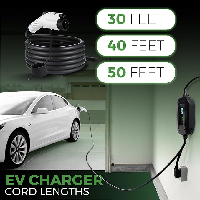 PRIMECOM Level 2 Electric Vehicle (EV) Charger (220V / 240Volt, 16Amp) Portable EVSE Smart Electric Car Charger, 30', 40', and 50 Feet Lengths (14-30P, 40 Feet)