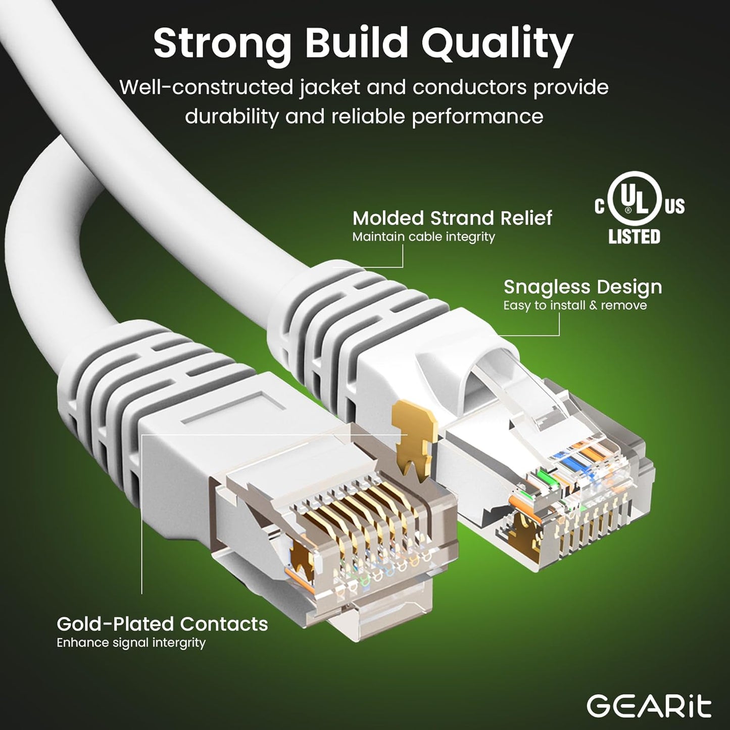 GEARit Cat 6 Ethernet Cable (50-Pack 1 Foot) Cat6 Network Patch, 10Gbps, RJ45, Snagless Cord, Gold-Plated Connectors, Internet for PC, TV, Tablet, Router, Printer, Servers, IT Data Center - White
