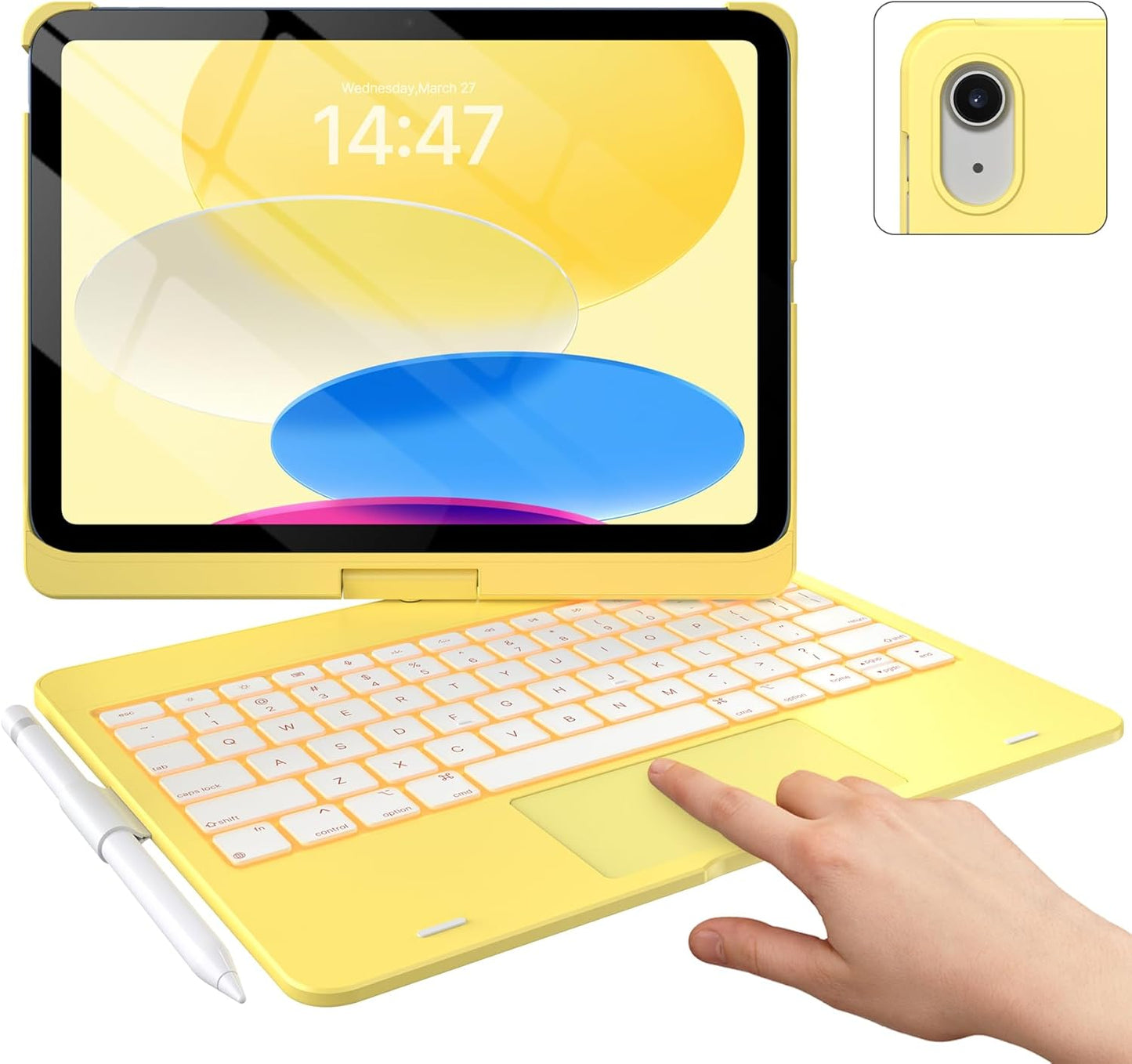 typecase Touch iPad 10th Generation Case with Keyboard (10.9", 2022) and iPad A16 (11th Gen, 2025) – 360° Rotatable, 11-Color Backlit, Multi-Touch Trackpad, Thin & Light (Yellow)