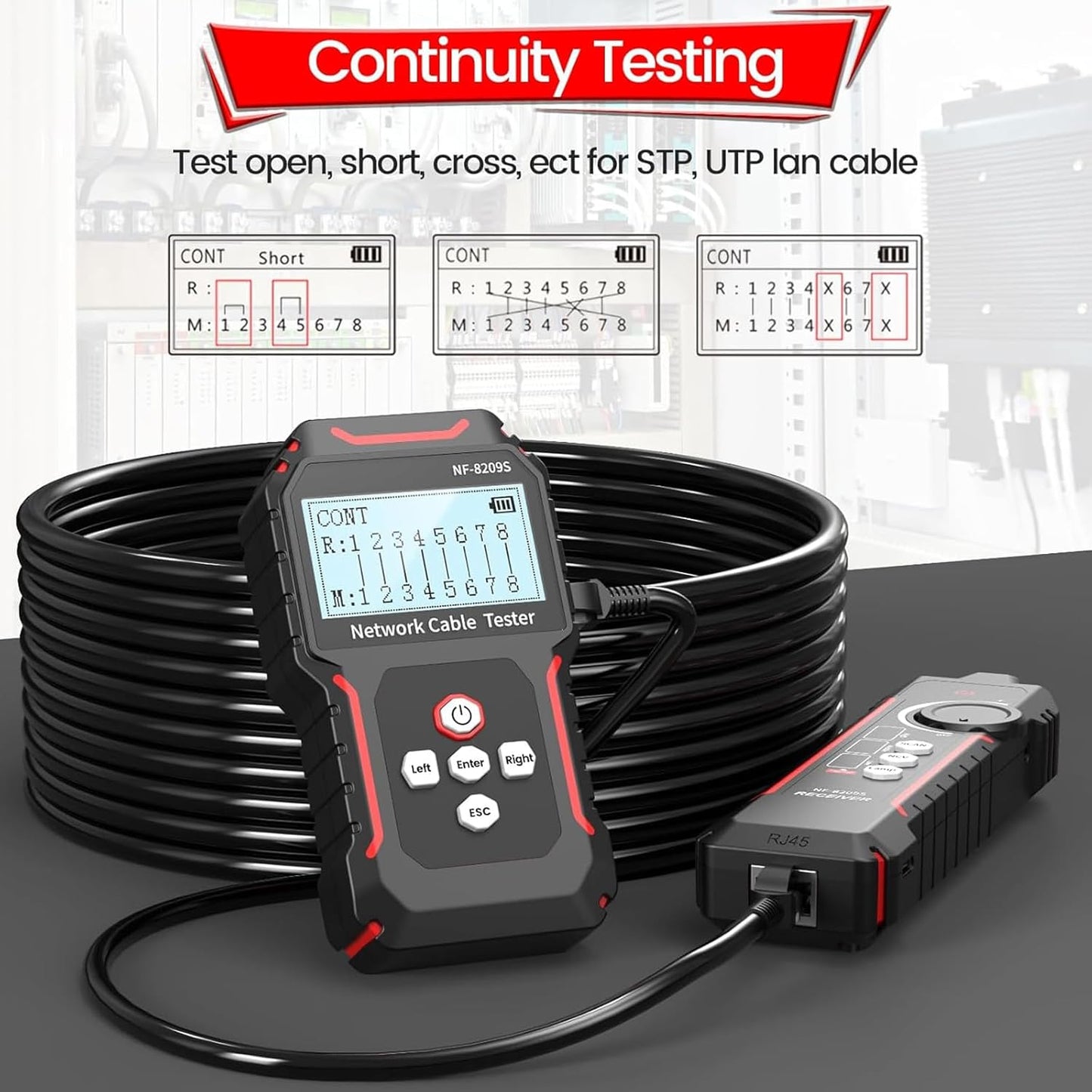 NOYAFA NF-8209S Network Cable Tester, Ethernet Cable Tester with PoE,NCV,Cable Length Test,Port Flashing,Multi-Function Trouble-Free Line Scan Mode,CAT5,CAT6 Line Tracer,LAN Network Cable Tracer Kit