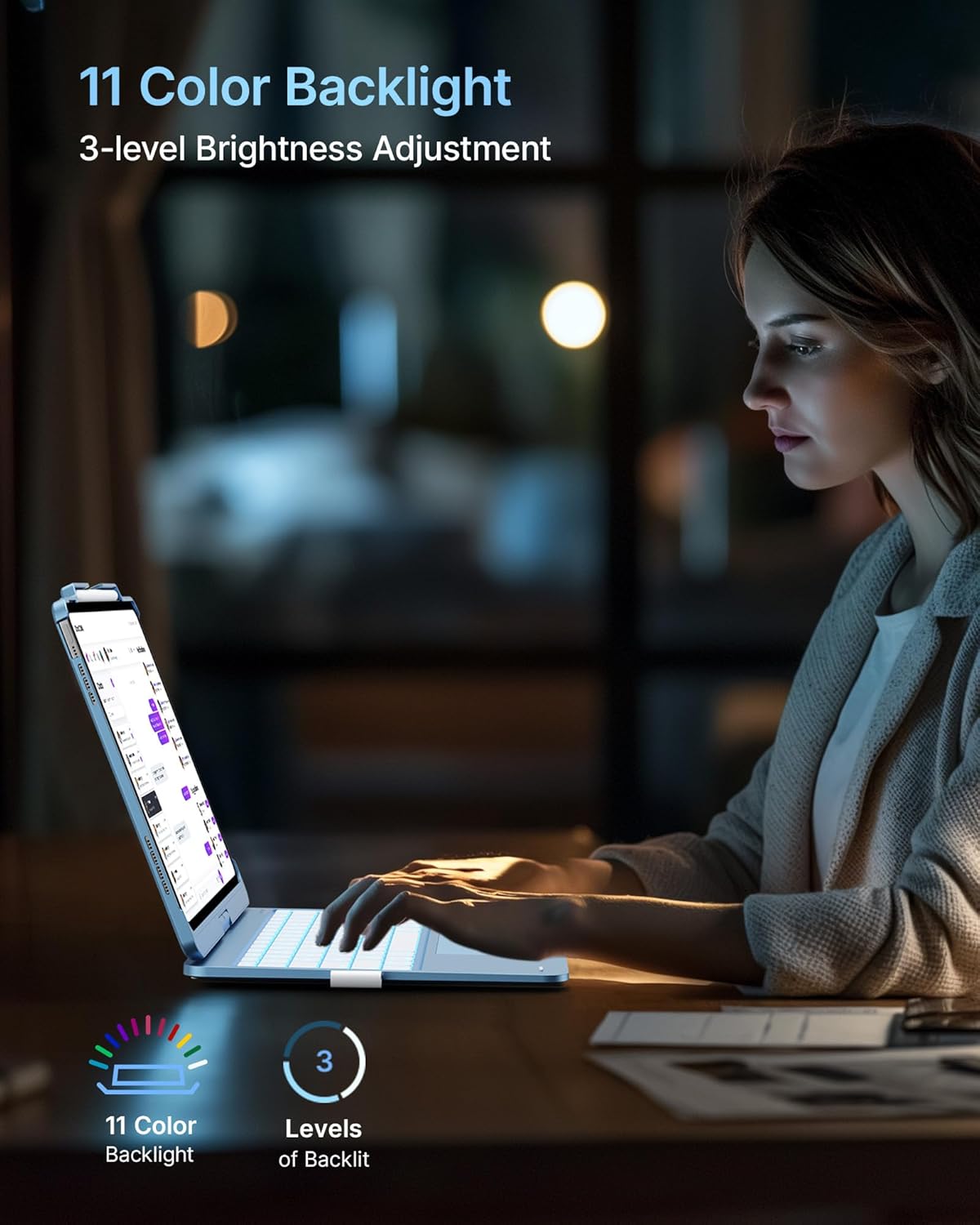 typecase Touch Case with Keyboard for iPad Pro 13-inch(M4, 2024), iPad Air 13-inch(M3, 2025/M2, 2024) & iPad Pro 12.9(6th/5th/4th/3rd Gen), Trackpad, 360° Rotatable, 11-Colors Backlit, Pale Blue