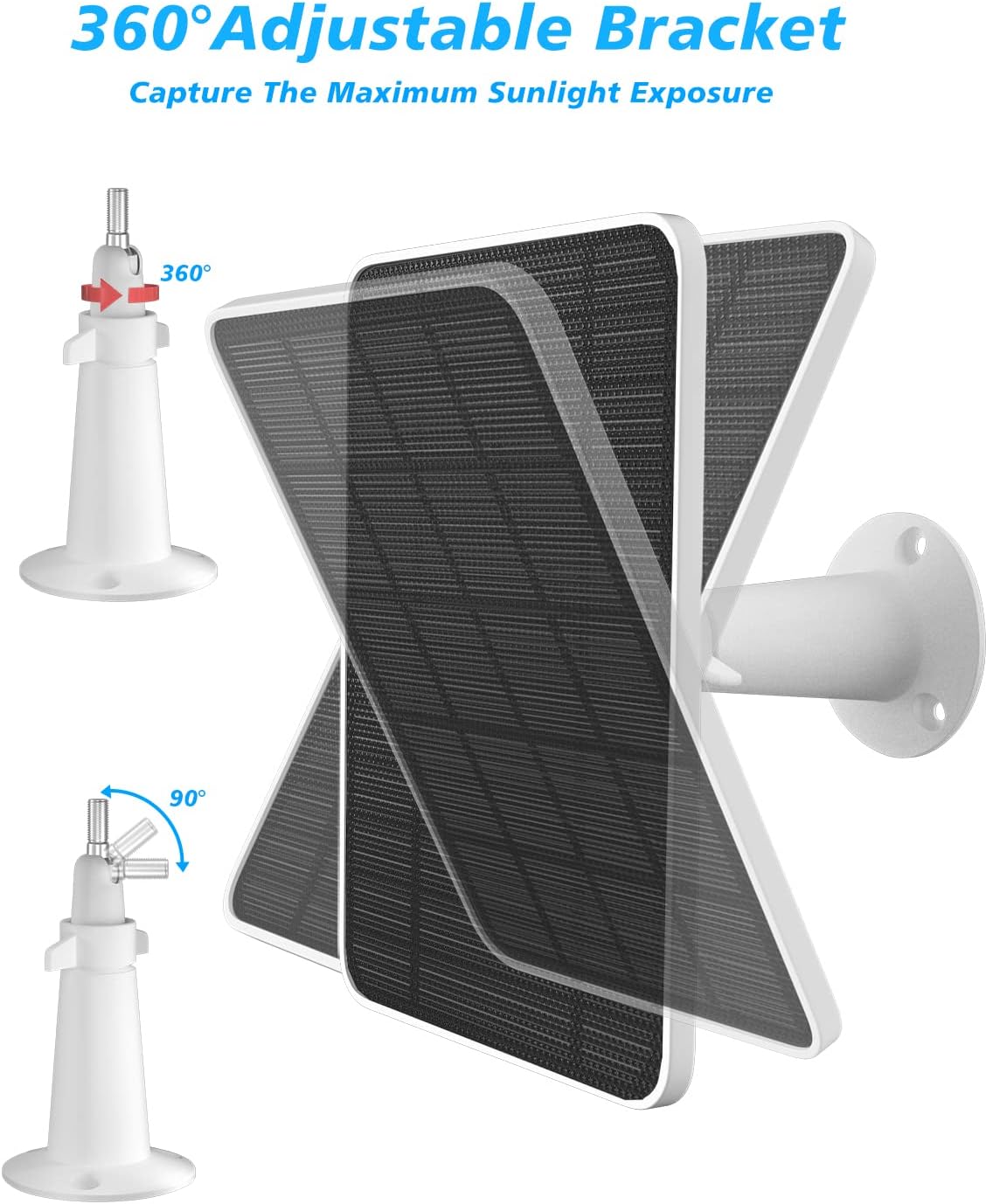 Arlo Solar Panel Charger Compatible with Pro 5S/4/3/3 Floodlight/Ultra/2, 6V 4.5W Solar Panels IP65 Weatherproof w/ 9.8ft Charging Cable, Adjustable Wall Mount, 4 Pack