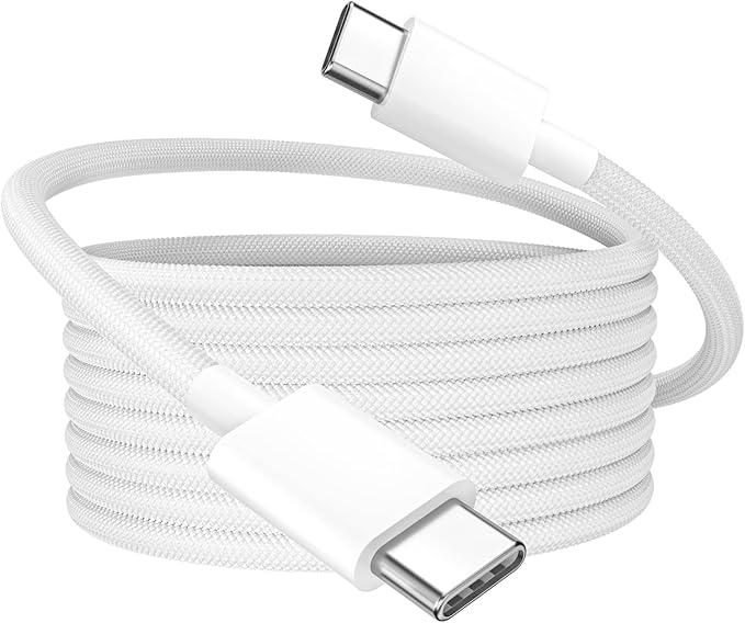Quntis USB C Cable, USBC to USBC Fast Charging Cable Nylon Braided (6ft 60W, 1-Pack) for iPhone 16/15 Pro/Plus/Pro Max, iPad mini 6/7/Pro/Air, MacBook Air/Pro, Samsung Galaxy S24 and More (White)