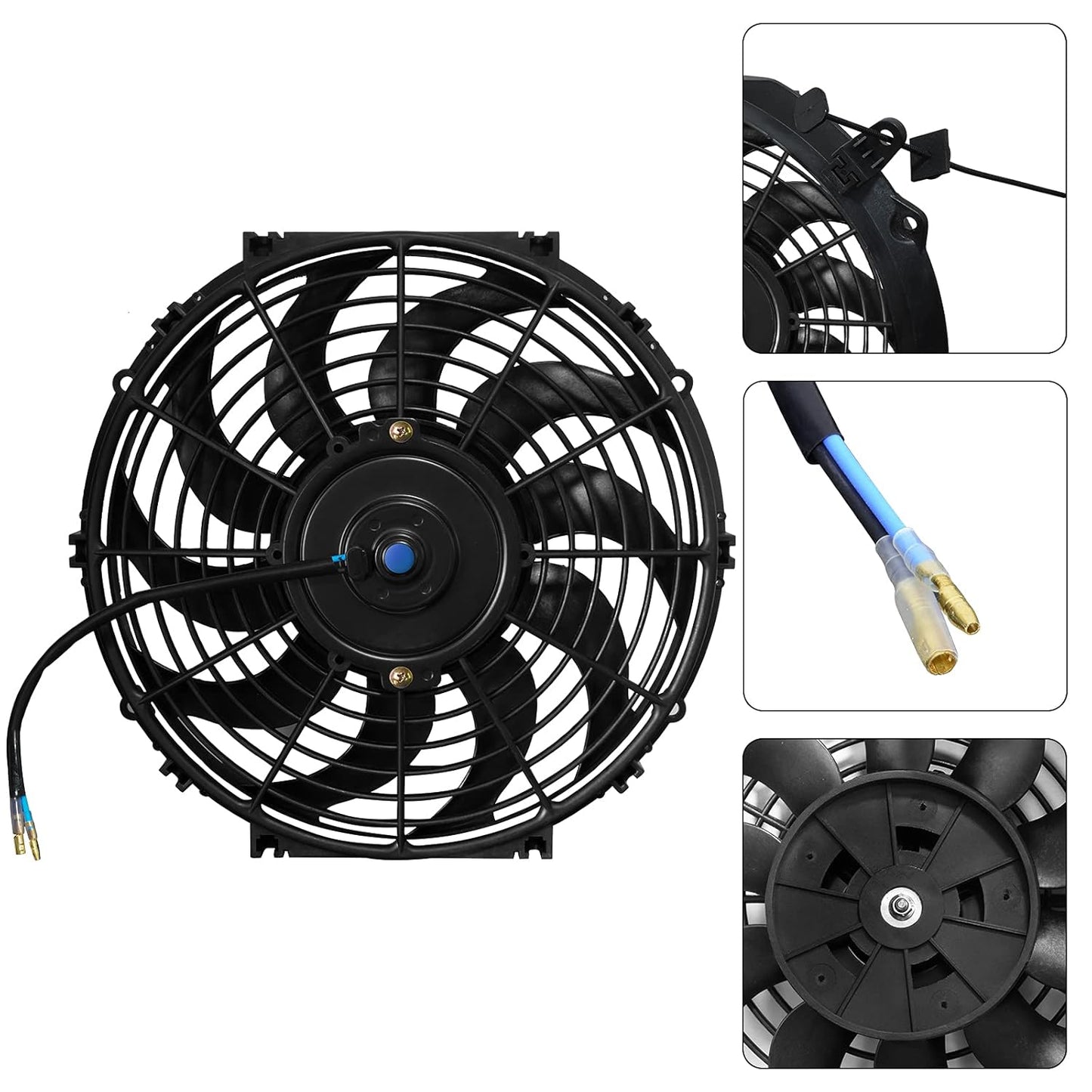MuHize Radiator Cooling Fan - 12V 80W Universal Electric 10-Inch Fan Assembly with Bolt-On Kit, SAE Radiator Fans for Cars & SUVs (Black)