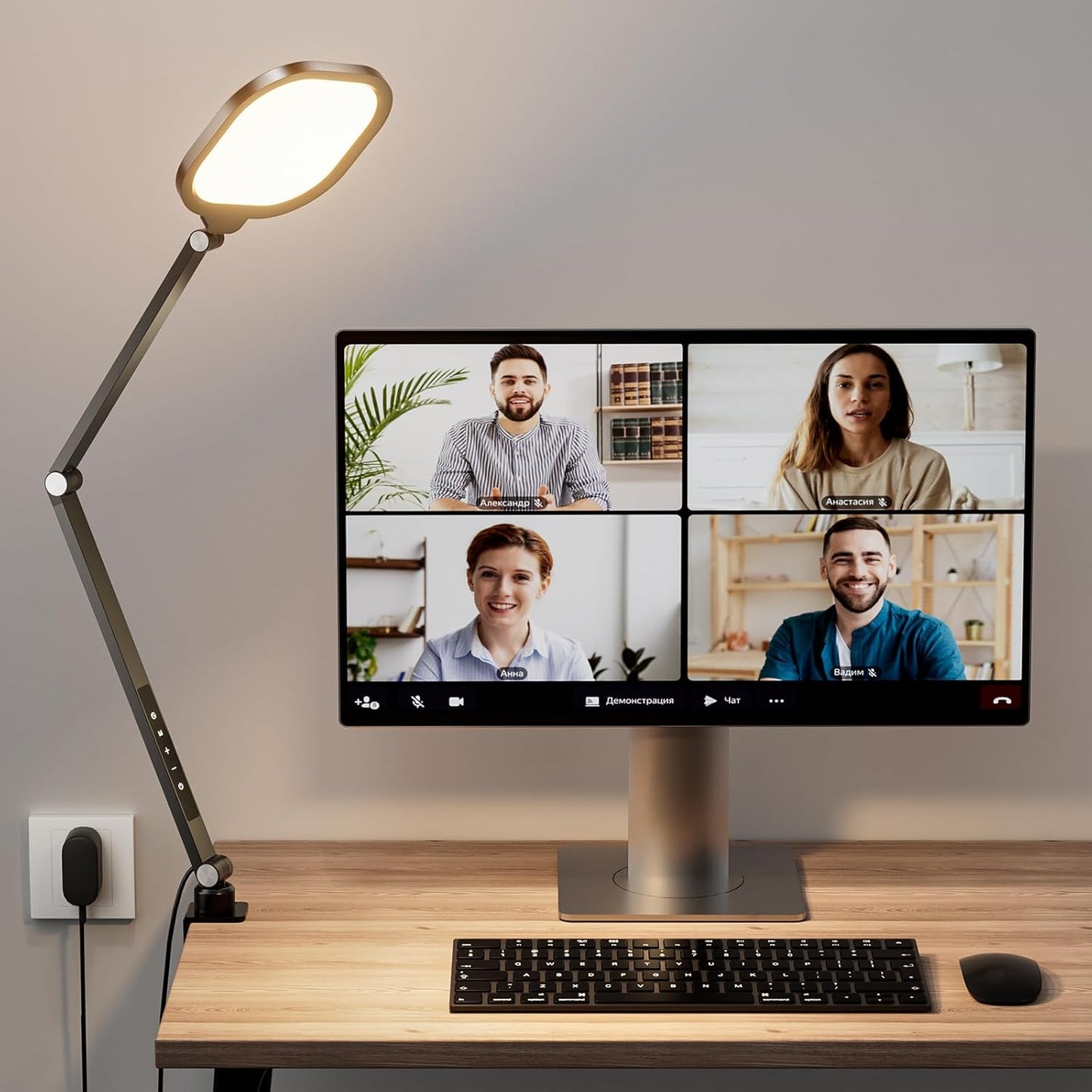 Video Conference Light for Computer, Dimmable Camera Lighting for Video Recording, Meeting, Laptop & Webcam, 15W Ring Light with C- Clamp,Swing Arm, Remote, Memory & Timer CRI >95