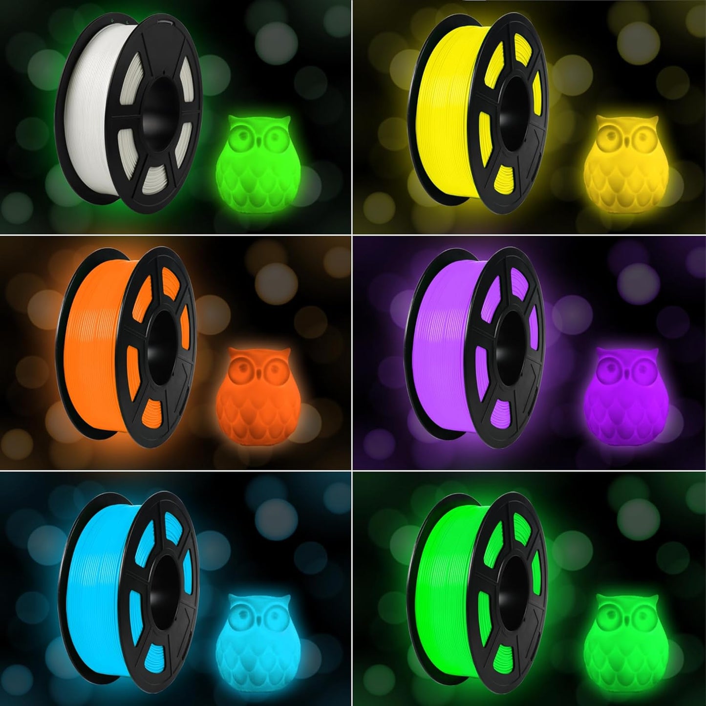 SUNLU PETG Glow in The Dark Filament Bundle,Luminous PETG 3D Printer Filament 1.75mm,Dimensional Accuracy +/- 0.02mm,4kg in Total,1kg per Spool,(White, Glow Blue/White, Glow Green/Glow Blue/Glow Red).
