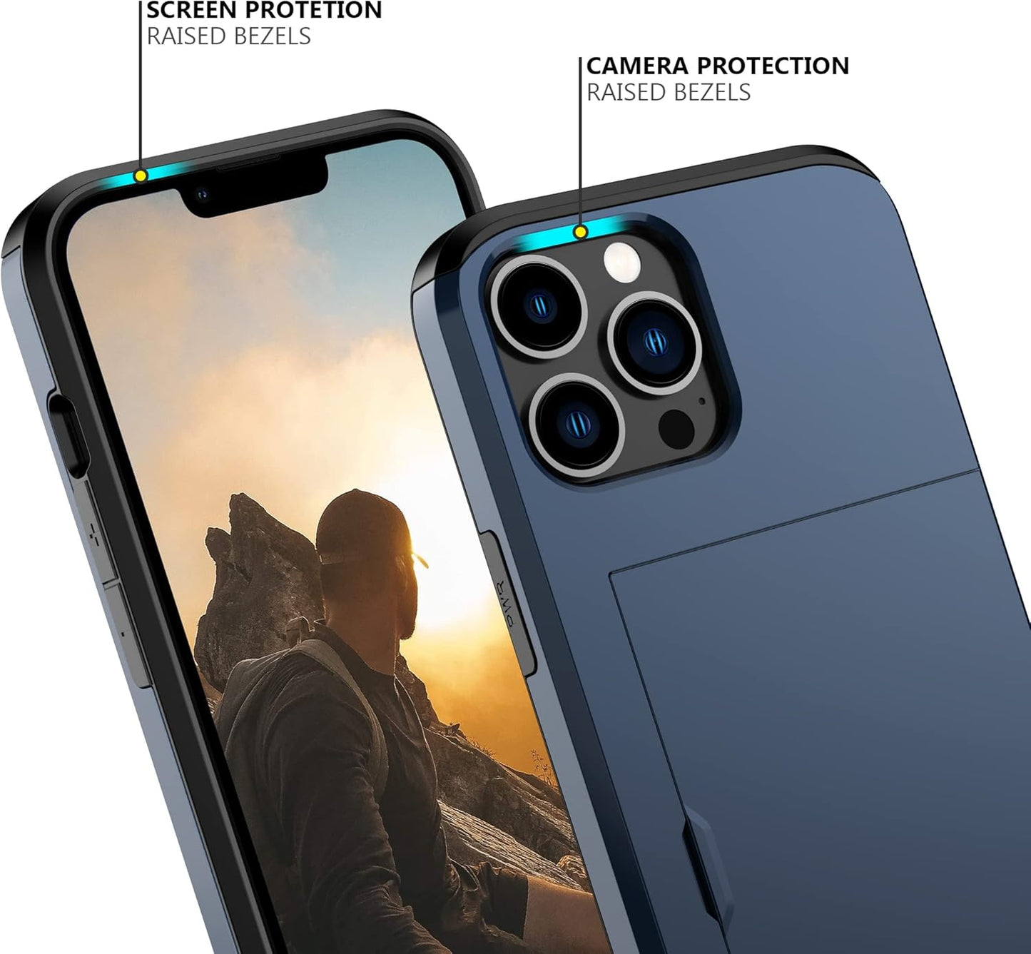 Nvollnoe for iPhone 12 Pro Max Case with Card Holder Heavy Duty Protective Dual Layer Shockproof Hidden Card Slot Slim Wallet Case for iPhone 12 Pro Max for Men&Women(Blue)