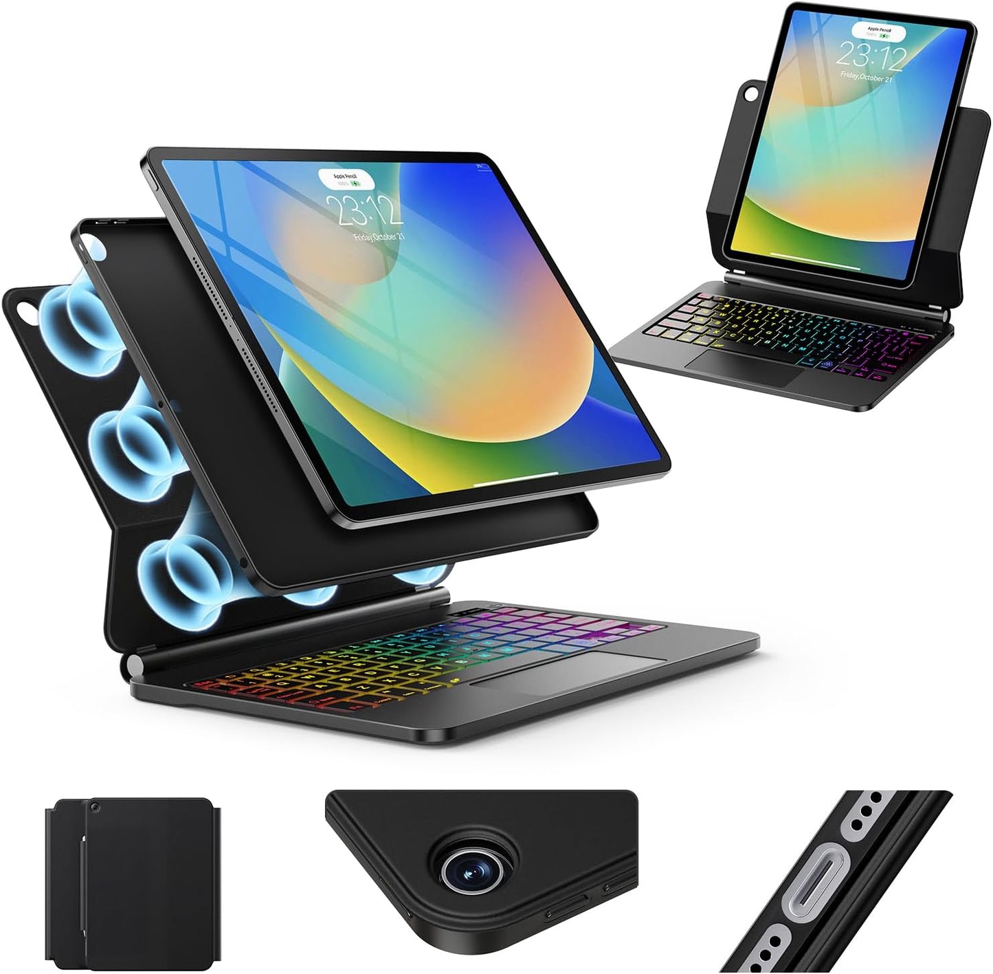 for iPad 9th Generation Case with Keyboard,Magic Style Keyboard Case for iPad 9th/8th/7th Gen 10.2 inch - Floating Cantilever Magnetic Stand Multi-Touch Trackpad (Black)