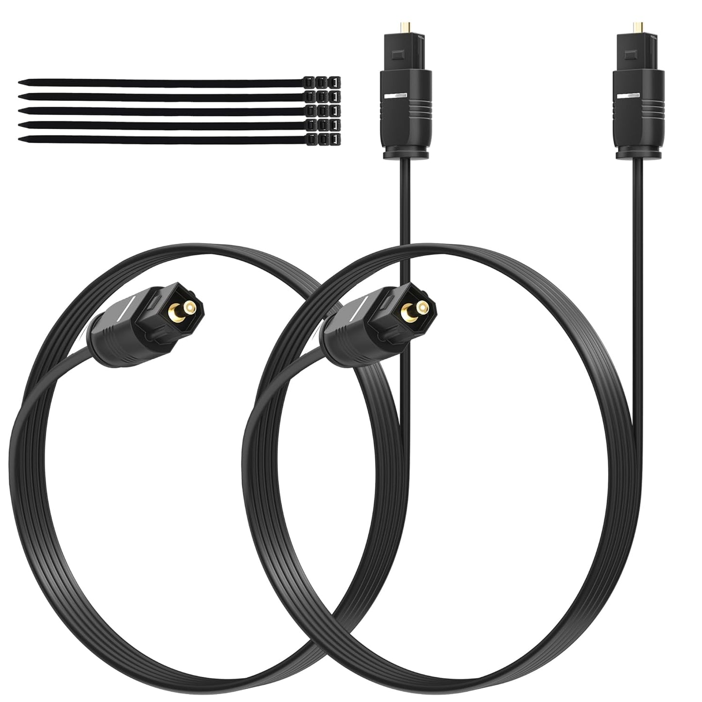 Adoreen Ultra-Thin Slim Digital Optical Audio Cable 4 FT/2 Pack, Fiber Optic Toslink SPDIF Cord Gold-Plated High-Speed Flexible & Durable for TV Soundbar Home Theater Game Console PS4 Xbox +Ties
