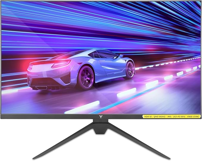 YEYIAN 27 inch 1440P QHD PC Gaming Fast IPS 2K Monitor | AMD FreeSync Premium 180Hz Refresh 1ms Response | 120% sRGB 178°Angel Tilted HDR 10 G-sync | 2 Display Port 1.4 & 2 HDMI 2.1 & Type A Input