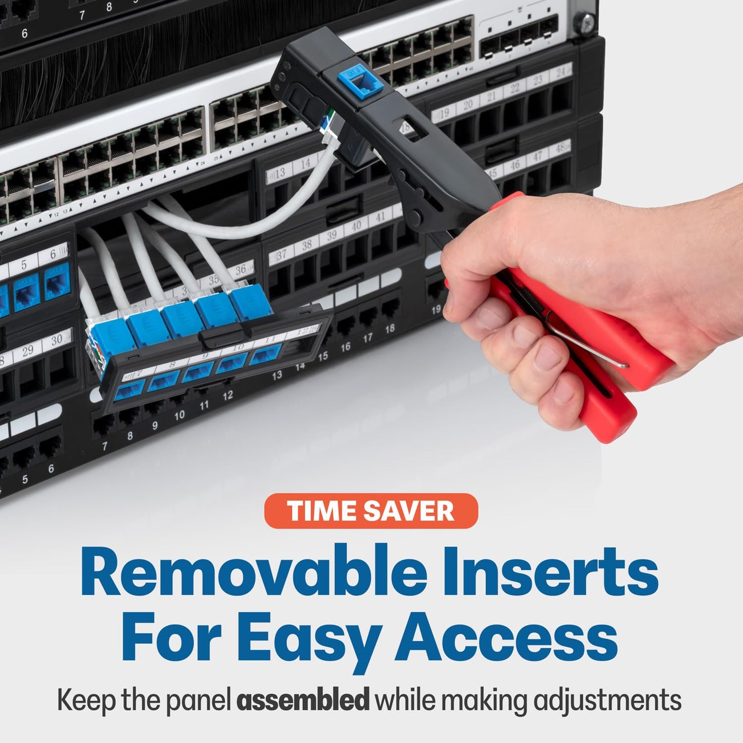 Everest 48 Port Keystone Patch Panel (2-Pack) - Removable 6-Port Panels - Use with Slim Profile Keystones ONLY (Wider Jacks May not fit Side by Side) - 16 Blank Keystone Jack Inserts Included