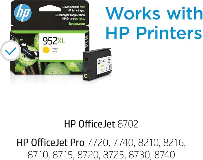 HP 952XL Yellow High-Yield Ink Cartridge | Works OfficeJet 8702, OfficeJet Pro 7720, 7740, 8210, 8710, 8720, 8730, 8740 Series | Eligible for Instant Ink | L0S67AN