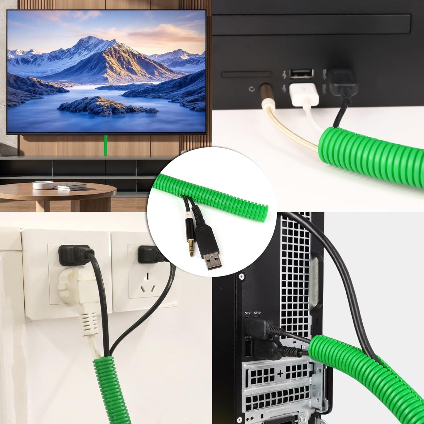Split Wire Loom Tubing,10,25ft Cord Protectors from Pets No Chew, Flexible Wire Covers Cord Protectors, Protective Split Cable Sleeve for Automotive Home Industrial Wires(Green, 1.12inch-25ft)