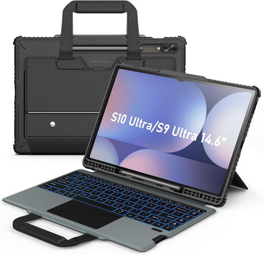 Nillkin for Samsung Galaxy Tab S10 Ultra Carry Go Portable Handle Detachable Keyboard Case with 7 Backlit, Kickstand, Trackpad, S Pen Holder, S9 Ultra 5G (14.6 inch)