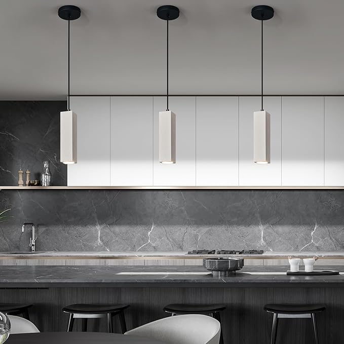Concrete Linear Pendant Light,Modern LED Industrial Hanging Cement Pendant Lighting Fixture for Kitchen Island Dinning Room Bedroom Bedside Table Small Pendant Lights(2-Pack)
