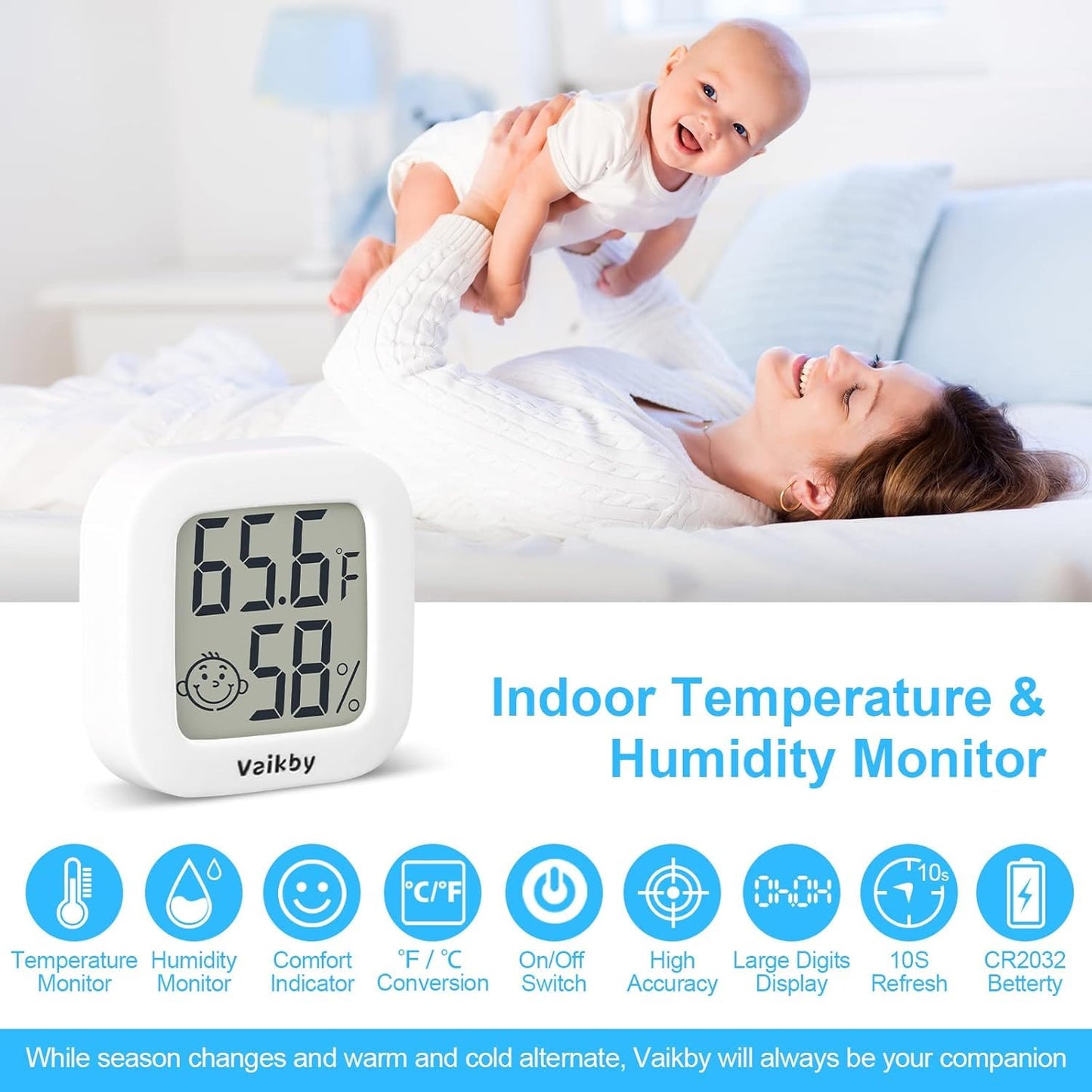Vaikby Indoor Thermometer 2Pack, Humidity Gauge Meter Digital Hygrometer Room Thermometer for Home, Hight Accurate Temperature and Humidity Monitor for Greenhouse, Reptile, Humidors, Cellar, Office