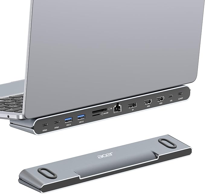 Acer Laptop Docking Station Stand, 11-in-1 USB C Docking Station 3 Monitors with Dual HDMI 4K@60Hz+DP 8K, Ethernet, 10Gbps Data, 100W PD, SD/TF, USB C Dock with Detachable Cable for Acer/Dell/Mac/HP