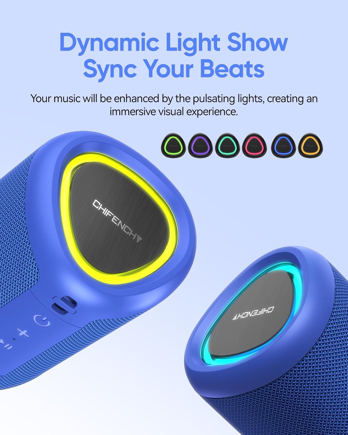 Portable Bluetooth Speaker with Lights, Powerful Crystal Clear Sound, IPX5 Waterproof, All Day Playtime, AUX&TF-Card Input, Bluetooth 5.3, TWS Paring, Small Wireless Speaker for Outdoor, Gift Ideas