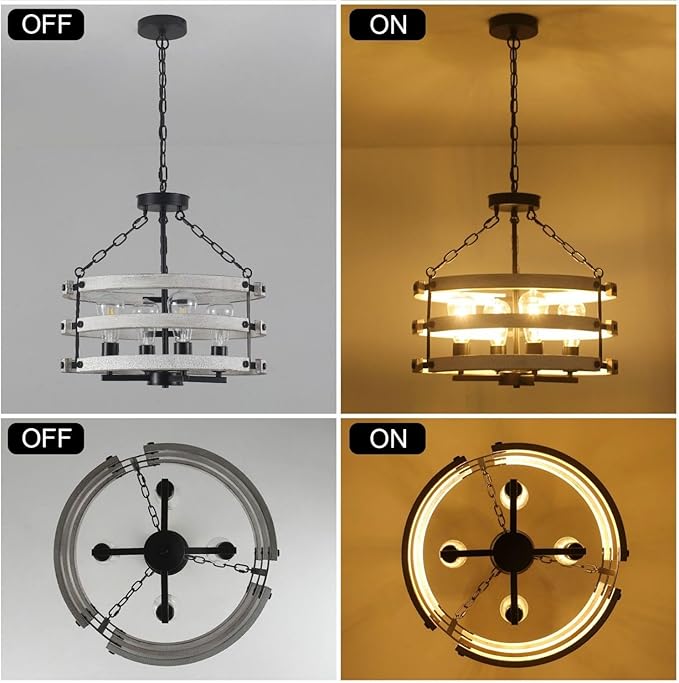 Luupyia Rustic Farmhouse Chandelier, 18.89 Inches White Drum Farmhouse Foyer Chandeliers Island Light, Rustic Vintage Pendant Light Fixture for Dining Room Entryway 4Lights E26