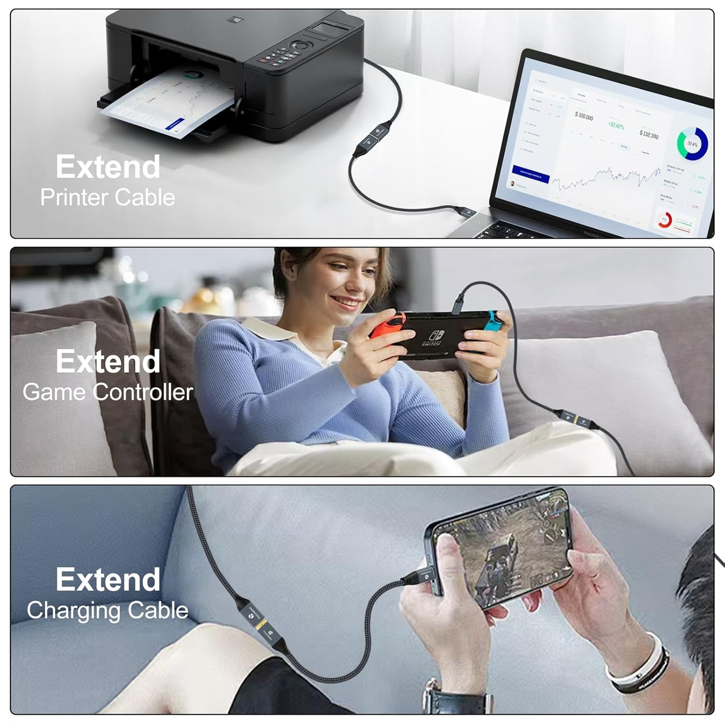 USB 3.0 Extension 6.6FT, USB Male to Female USB 3.0 Extender Cable for Webcam, Camera, Phone, USB hub, Mouse, Keyboard, Printer, Hard Drive, Headset