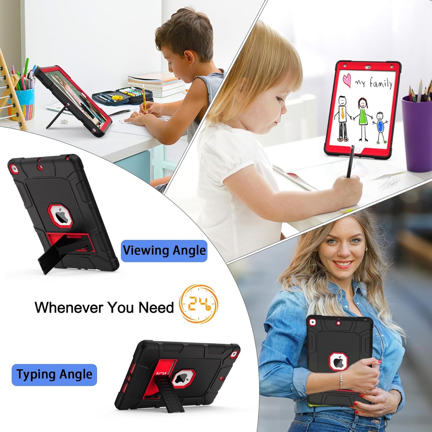 Rantice iPad 10.2'' Case, Hybrid Shockproof Rugged Drop Protection Cover with Kickstand for iPad 7th/8th/9th Generation (Black+Red)
