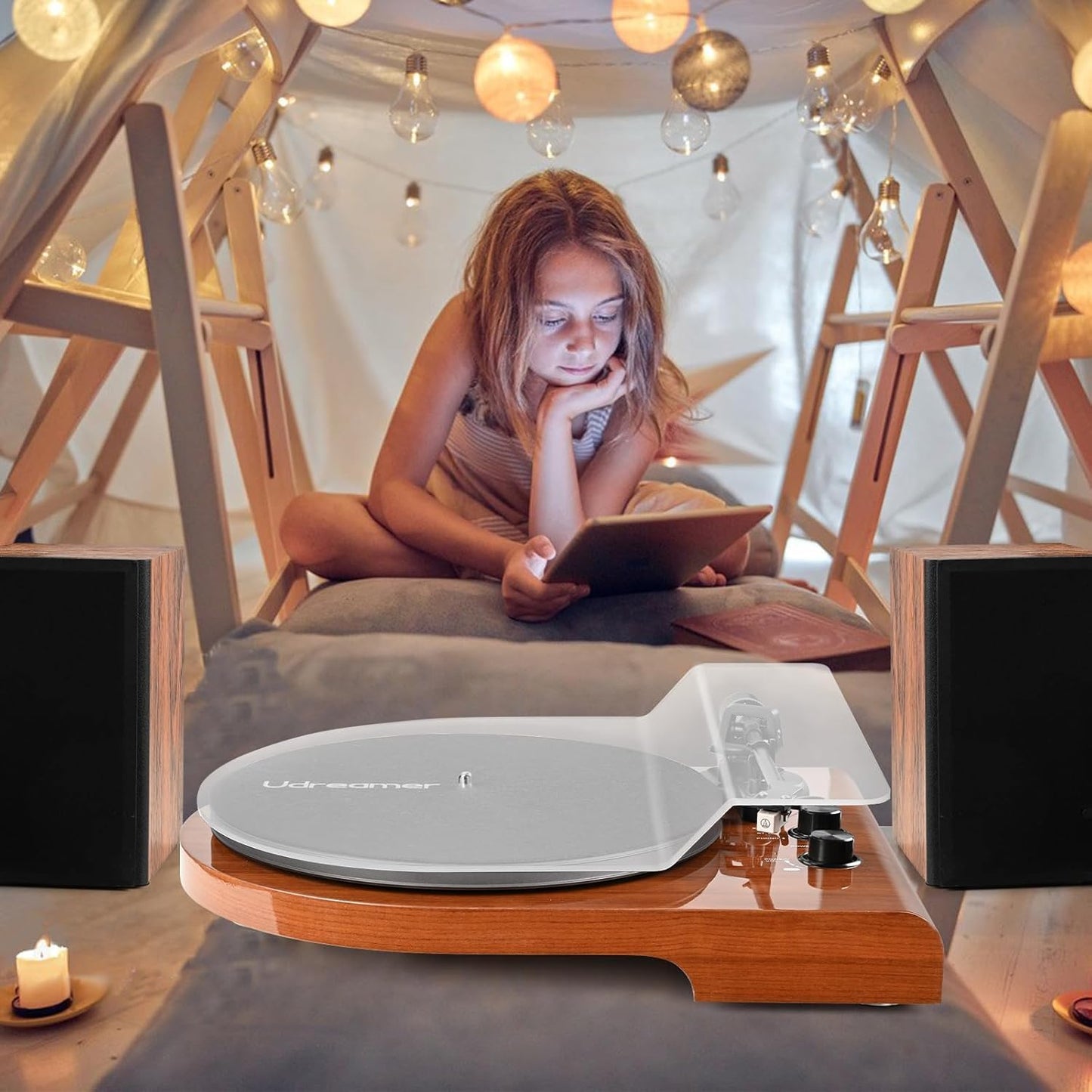 Vinyl Record Player with Bluetooth Input Output,Turntable with Built-in Preamp,USB Recording,Speed Adjustment,Counterweight and Moving Magnet Stylus,Upgraded Single-Platter Design (No Sub-Platter)
