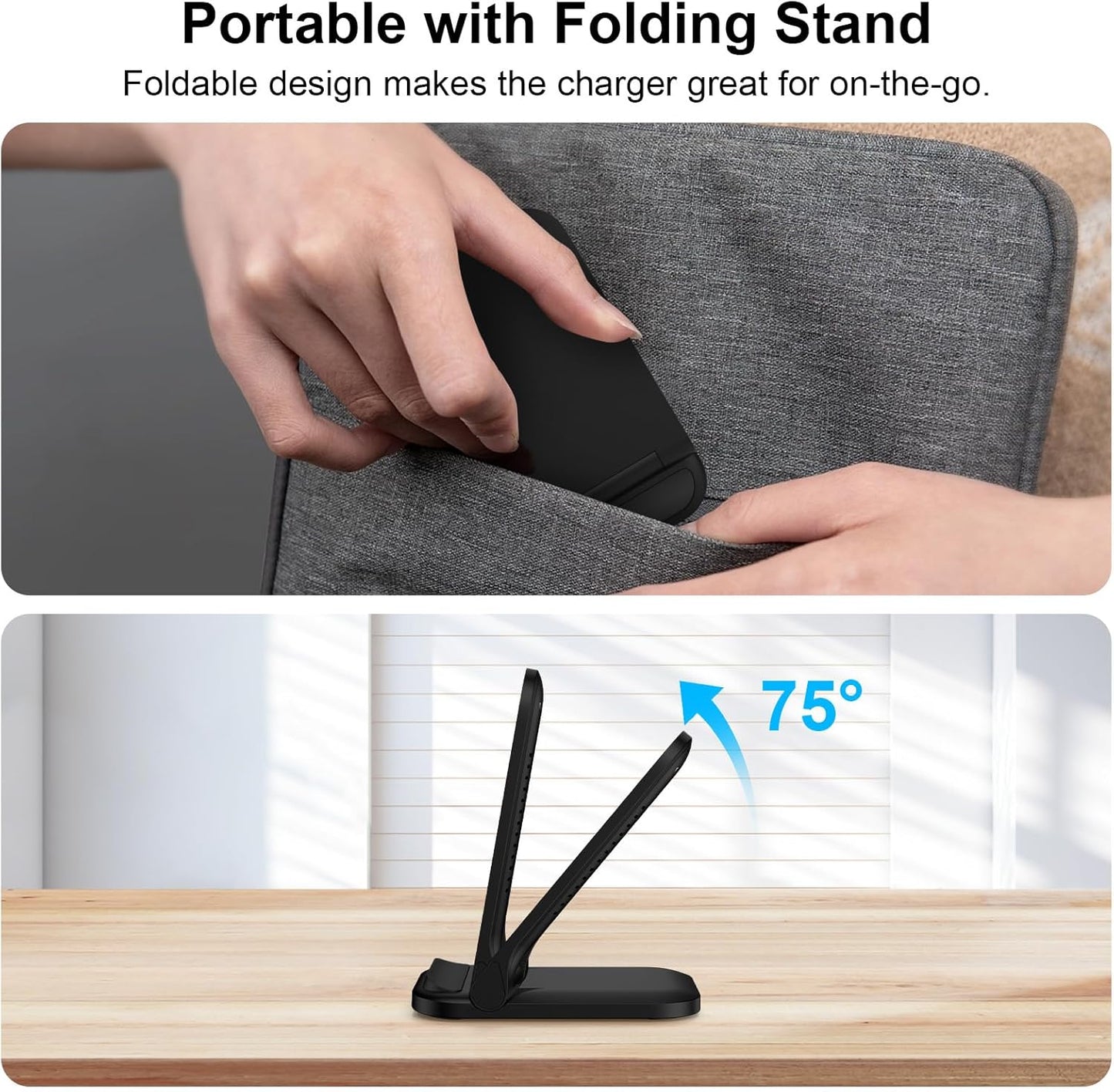 Wireless Charger Stand Samsung Wireless Charger Fast Charging Foldable Phone Android Charging Station for Samsung Galaxy S25 Ultra S24 S23 S22 S21 S20,iPhone 16e 16 Pro Max 15 14 with Adapter
