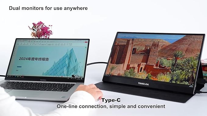 15.6" Portable Monitor, 1080P FHD IPS USB-C/HDMI Display, Ultra-Slim Second Screen for Laptop/Phone/PS5/Xbox, Plug & Play Travel Monitor