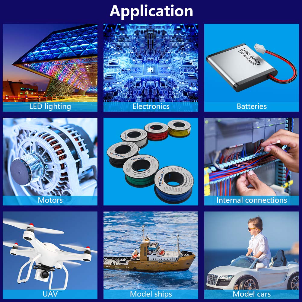 Fermerry 24 AWG Stranded Wire Spool 25ft Each 6 Colors Flexible 24 Gauge Silicone Hook up Wire Kit Electrical Tinned Copper Wire