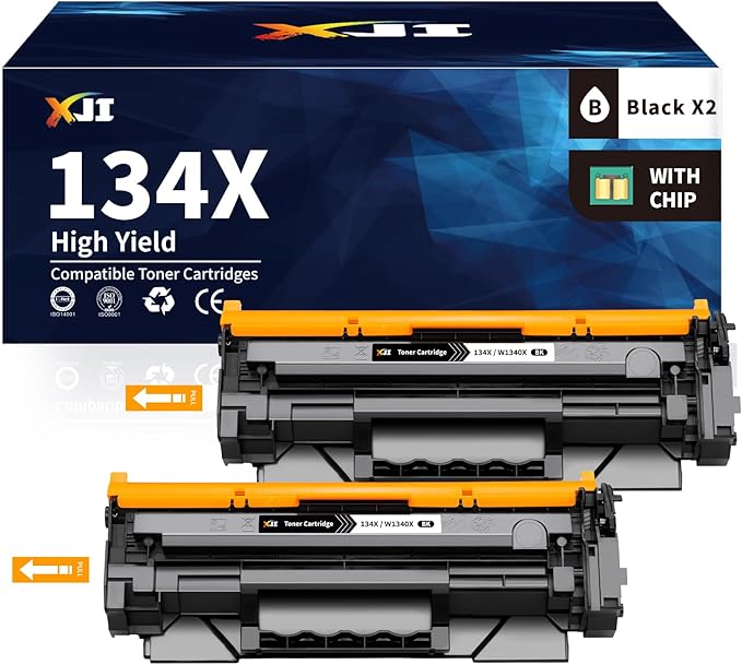 XJI 134X(with Chip) 2 Pack High Yield Compatible Toner Cartridges Replacement for HP 134 X A W1340X 134A W1340A, for Laser Jet Printer M209dw MFP M234dw M234sdn M234sdw Ink Black