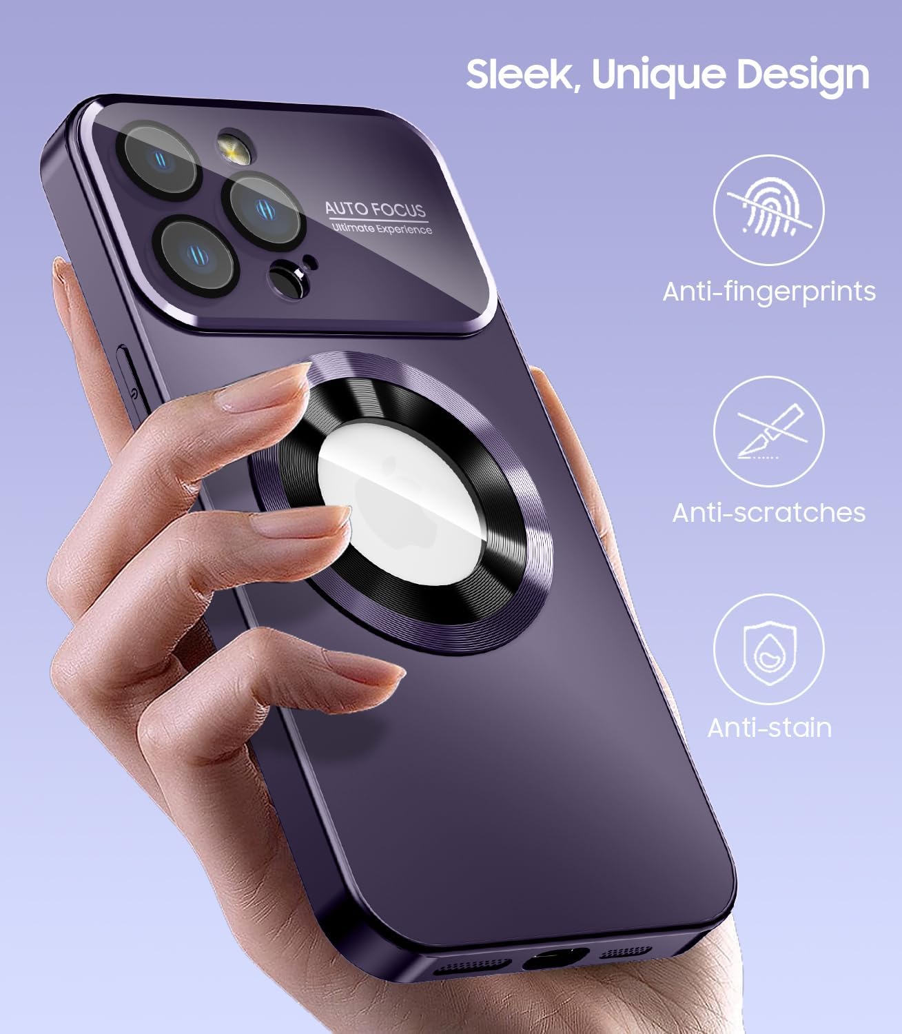 Magnetic for iPhone 13 Pro Max Case, Compatible with MagSafe, Built-in Camera Lens Protector, Logo View, Military Grade Drop Proof Phone Case Cover, Purple