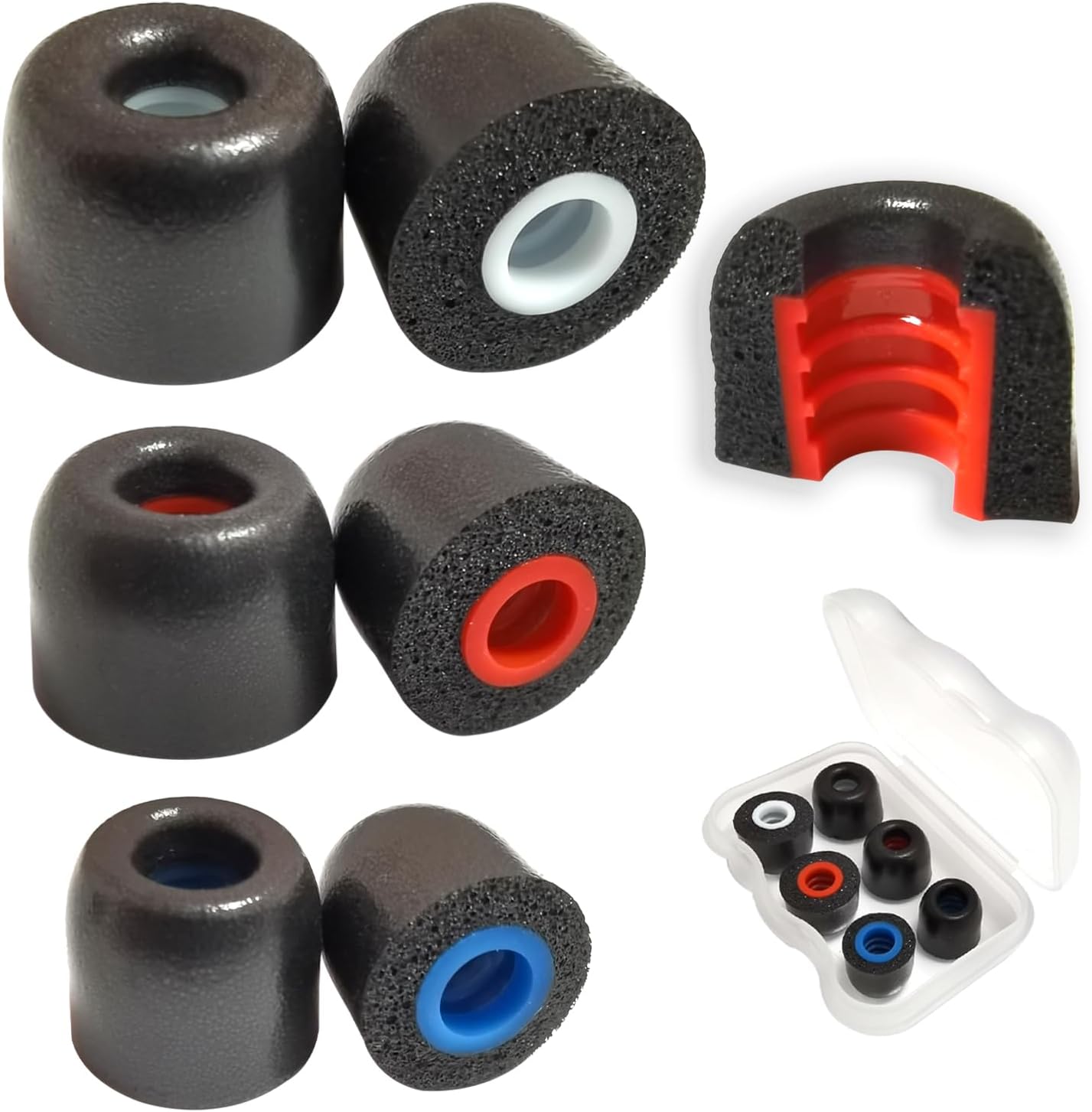 Memory Foam Tips Replacement Earbuds Tips Fit 4.5mm-6mm Anti-Slip Isolation Noise Replacement Ear Tips for in-Ear Earphones with Storage Box
