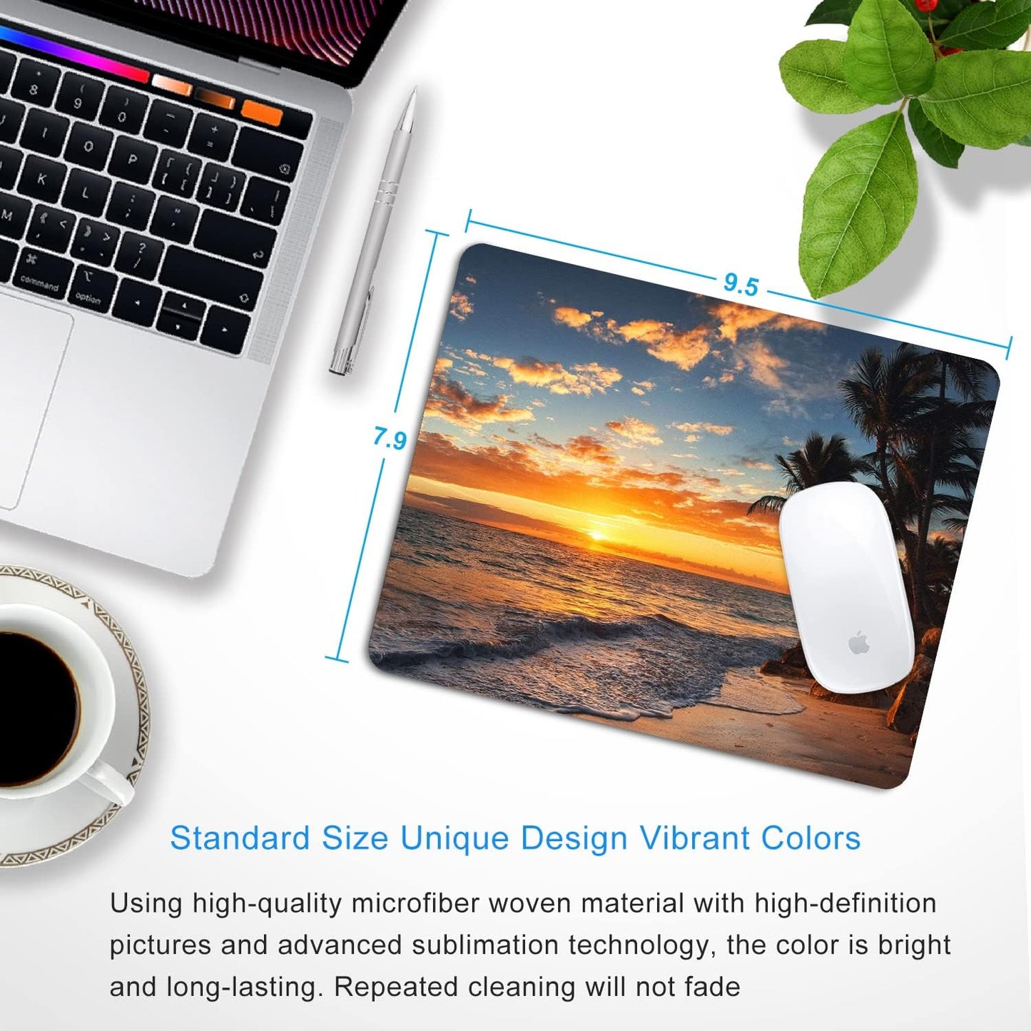 Sunset Beach Mouse pad with Tropical Ocean Landscape and Non-Slip Rubber Base Design for Personalized Women's Office Desktop Decoration Accessories 9.5x7.9 inch