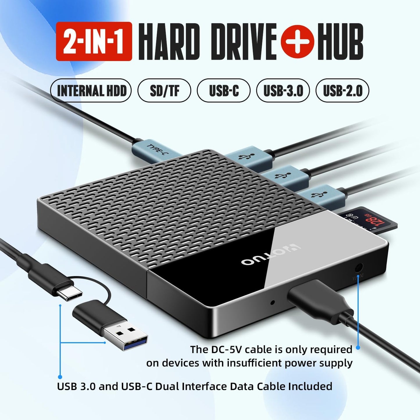 Portable Docking Station External Hard Drive 1TB Storage, USB C Multiport Hub HDD 7-in-1, USB 3.0, SD/TF Card Reader, HDD for Windows, Mac, Android, TV, Phone, Laptop, Desktop, PC