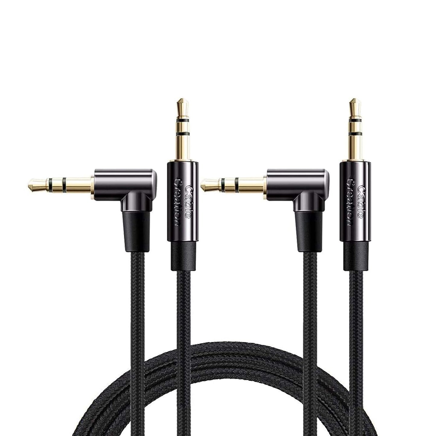 CableCreation 2-Pack 3.5mm Aux Cable 3FT/0.9m, 90 Degree 3.5mm Male to Male HiFi Cable with Silver-Plating Copper Core for Car Stereos, iPhones, PS4 Headset, Beats, Echo-Dot, 24K Gold Plated