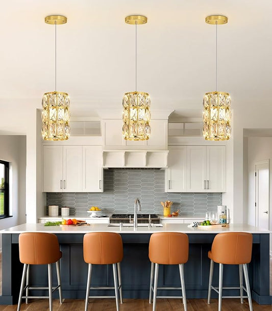 3 Pack Modern Crystal Pendant Lights for Kitchen Island LED Dimmable Glam Pendant Lighting Chandelier for Dining Room Hallway Corner Lamp Black