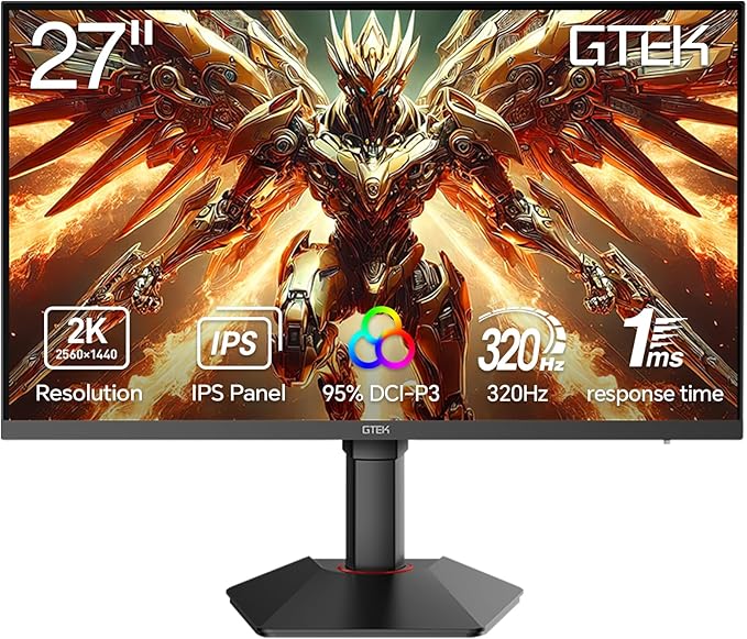 GTek 27 inch 320Hz 300Hz Gaming Monitor, Frameless 2K QHD 2560X1440P Fast IPS Computer Monitor, 1ms MPRT, FreeSync, 95% DCI-P3, HDR 400,DisplayPort/HDMI, Height Adjustable- Q2732P