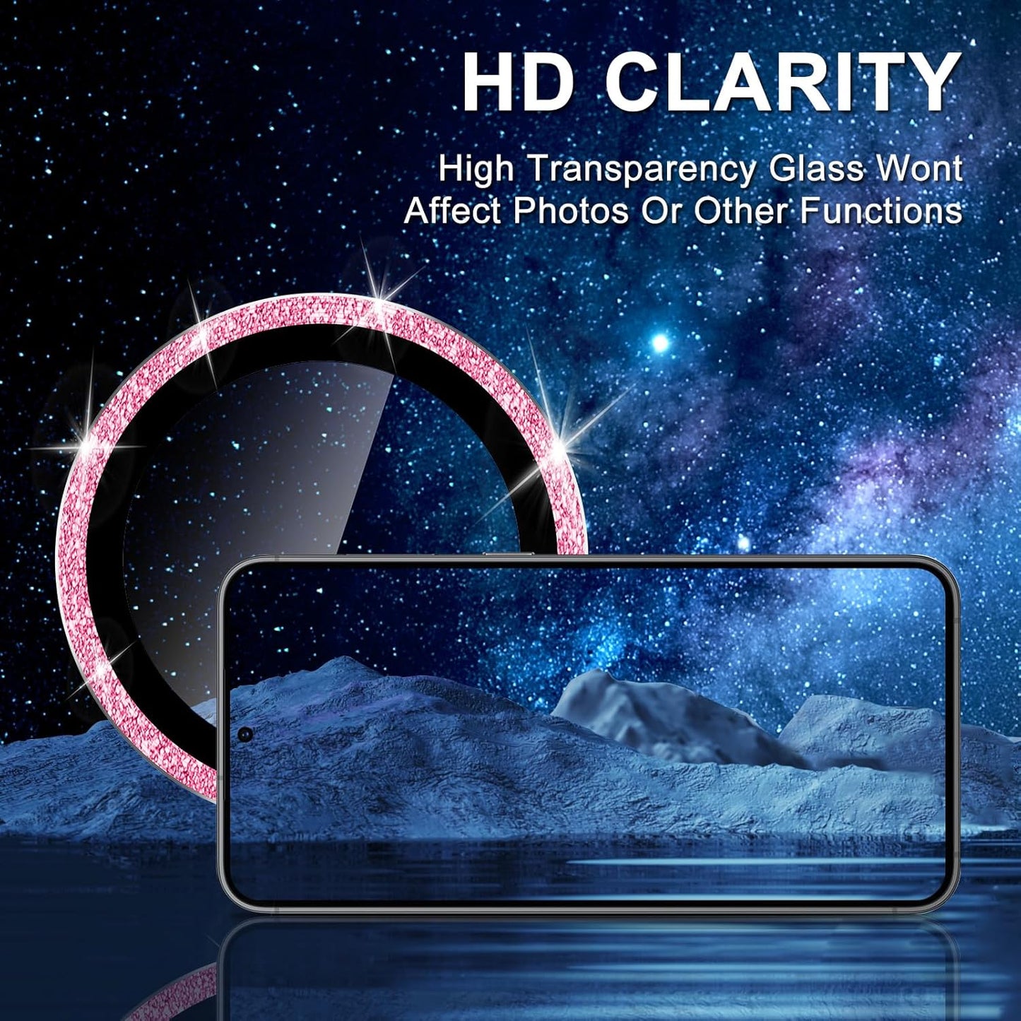 for Samsung Galaxy S25 Edge Camera Lens Protector, Individual Metal Ring Tempered Glass Lens Cover, [Strong Adsorption] Scratch Resistant Ultra-Thin HD Clear Lens Cover, 1 Set-Pink Sparkly
