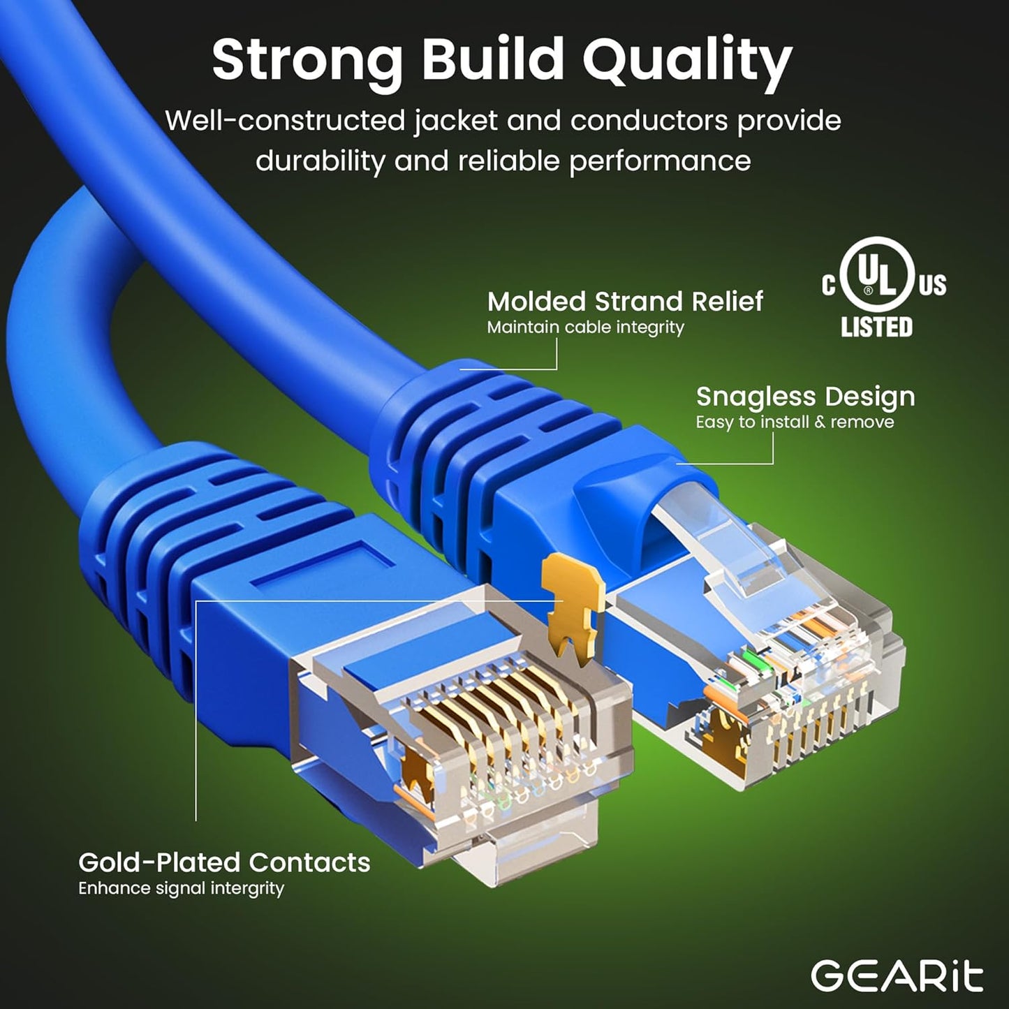 GEARit Cat 6 Ethernet Cable Pack - 20-Pack 25 ft Cat6 Ethernet Patch Cables | RJ45 Network Patch Cable, 10 Gbps Snagless Gold-Plated Connectors - Ethernet Cable Cat 6 for PC, TV, Router - Blue