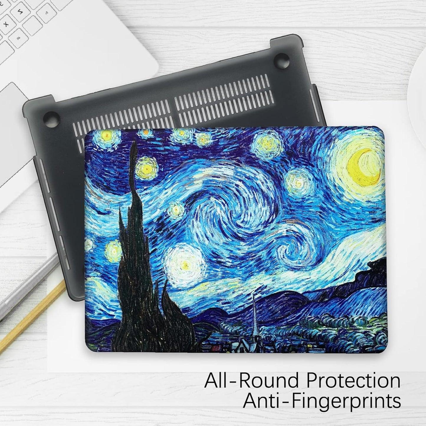 Berkin Arts for MacBook Air 13.6 inch Case A3240 A3113 A2681 (M4 M3 M2) 2025 2024-2022 Release with Keyboard Cover & Screen Protector Post-Impressionism (The Starry Night by Van Gogh)
