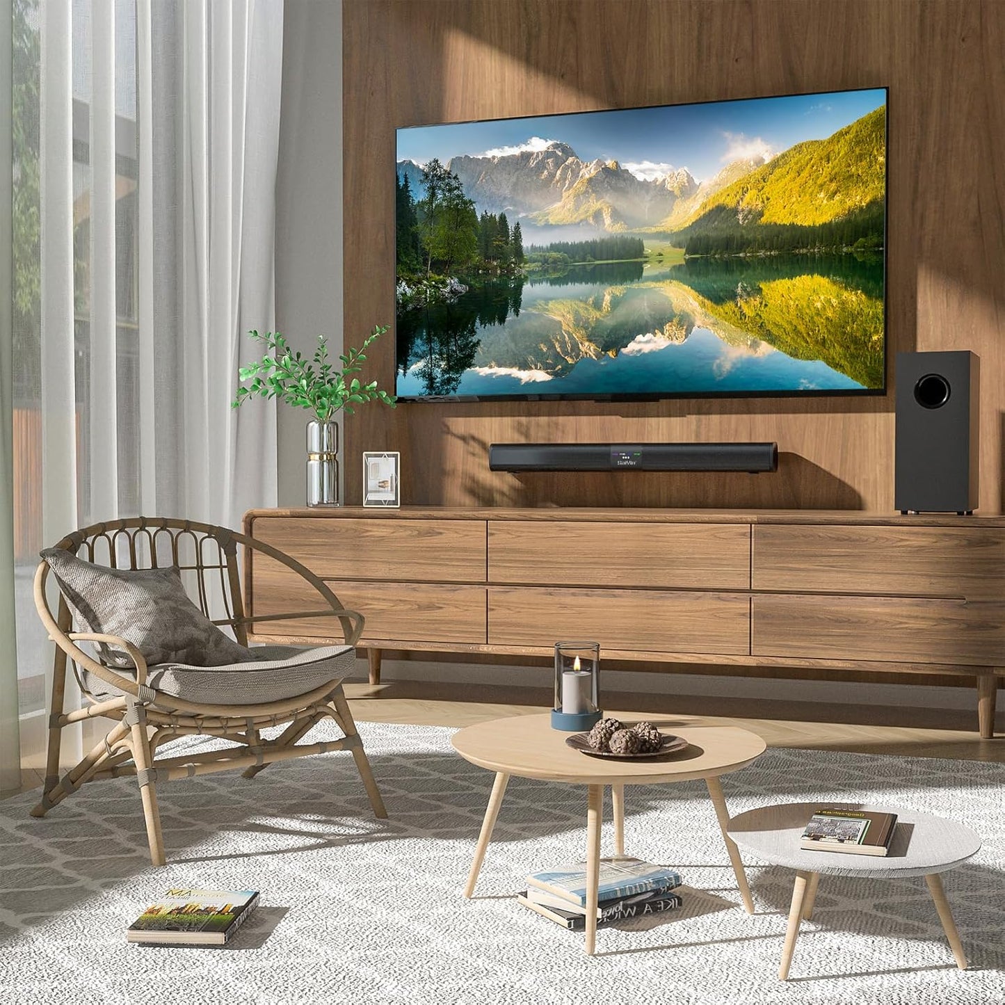 Saiyin Sound Bar for Smart TV with 5.25 Inch Subwoofer, 100W 24 Inch Soundbar for TV, TV Soundbar with Optical, ARC, AUX and Bluetooth 5.3 Inputs, Detachable Surround Sound System for TV