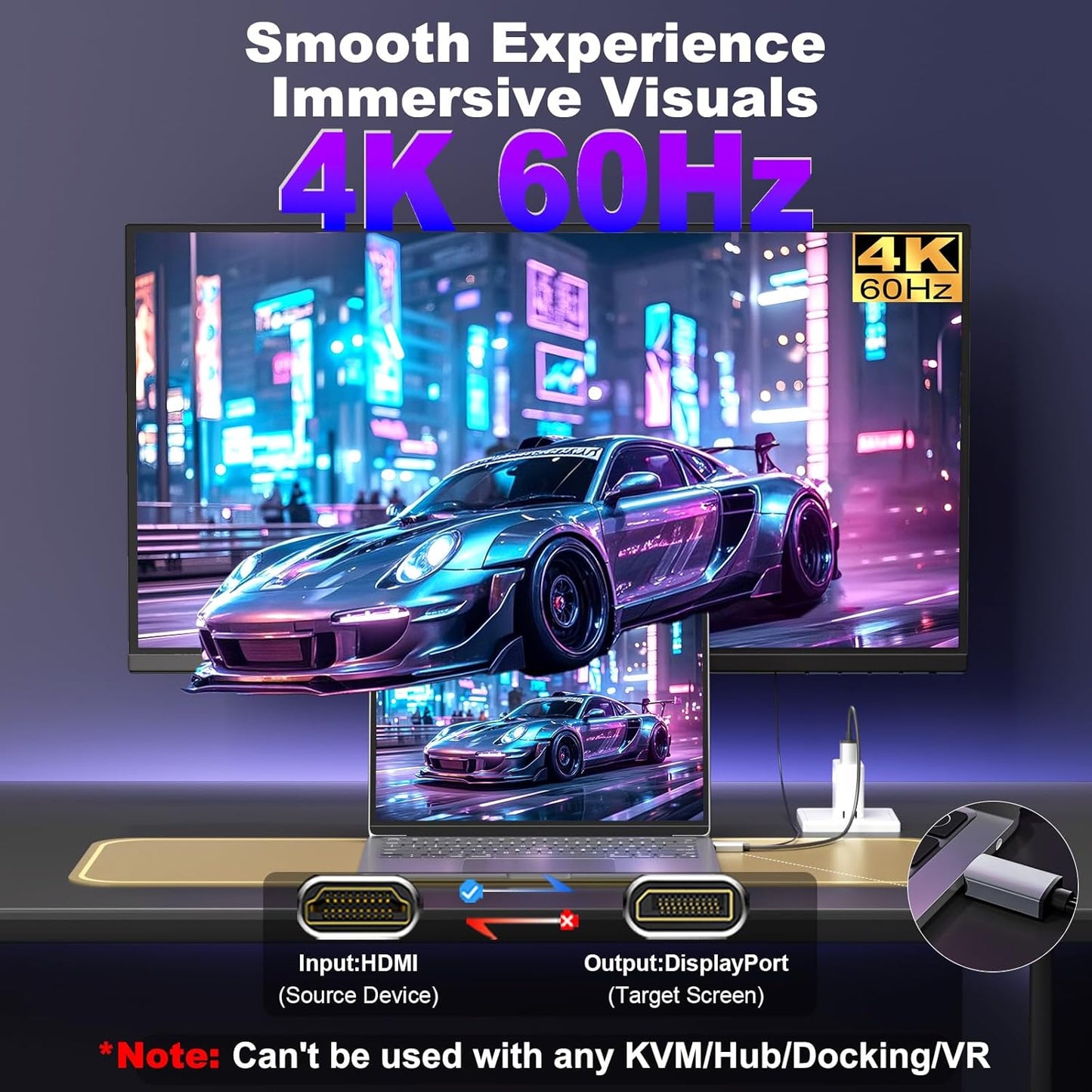 Active HDMI to DisplayPort Cable 6FT, 4K 60Hz 1080p 120Hz, Unidirectional HDMI Source to DP Monitor Display Port Cable Compatible for PC, Laptop, Computer, NVIDIA, AMD, PS5/4, Xbox
