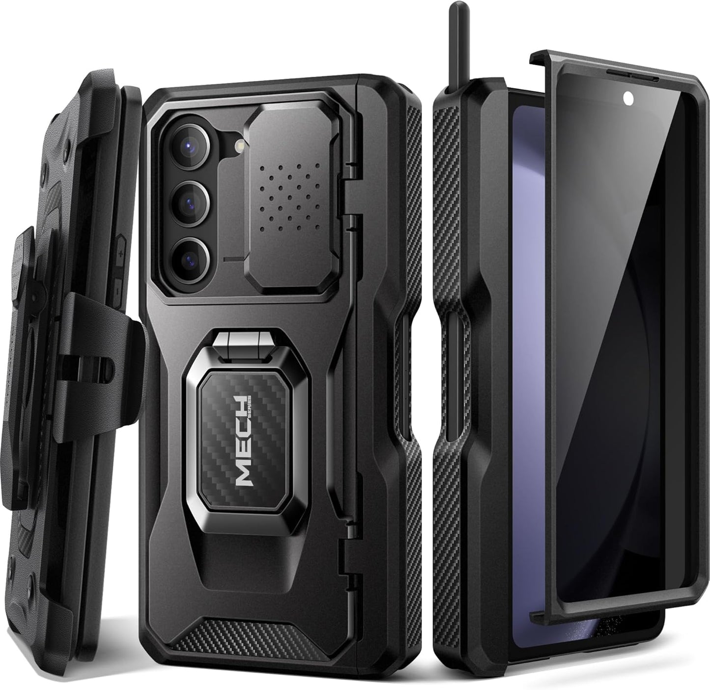 TONGATE for Z Fold 5 Case with Ring Stand, Built-in S Pen Holder & Glass Screen Protector Shockproof Rugged Z5 Phone Case with Slide Camera Cover& Belt Clip for Samsung Galaxy Z Fold 5, Privacy Black
