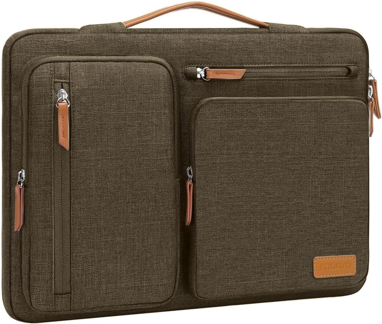 MOSISO 360 Protective Laptop Case 13.3 inch, 13-13.3 inch Laptop Sleeve Compatible with MacBook Air/Pro 13 / Pro 14,HP Dell Acer ASUS,Side Open Carrying Case with 4 Zipper Pockets&Handle, Carob Brown