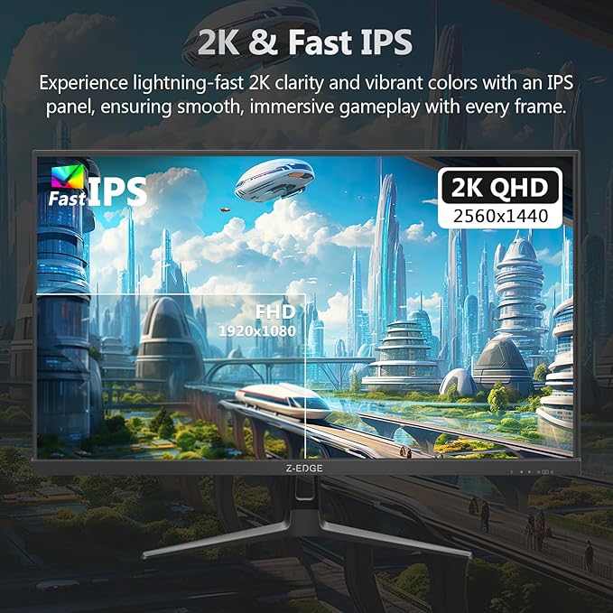 Z-Edge 27-inch Gaming Monitor QHD 2560 x 1440 2K, 180Hz Refresh Rate, 1ms MPRT, UG27QF Fast IPS Computer Monitor with Crosshair, HDMI 2.0x2, DP 1.4x2